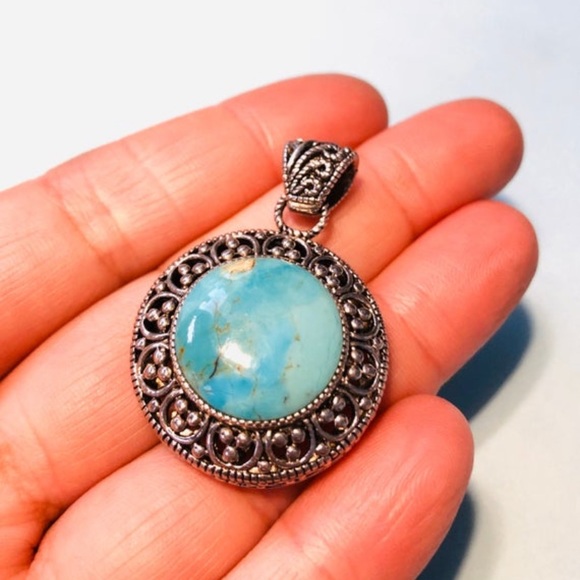 Vintage Turquoise Pendant .925 Sterling Silver - Picture 3 of 4